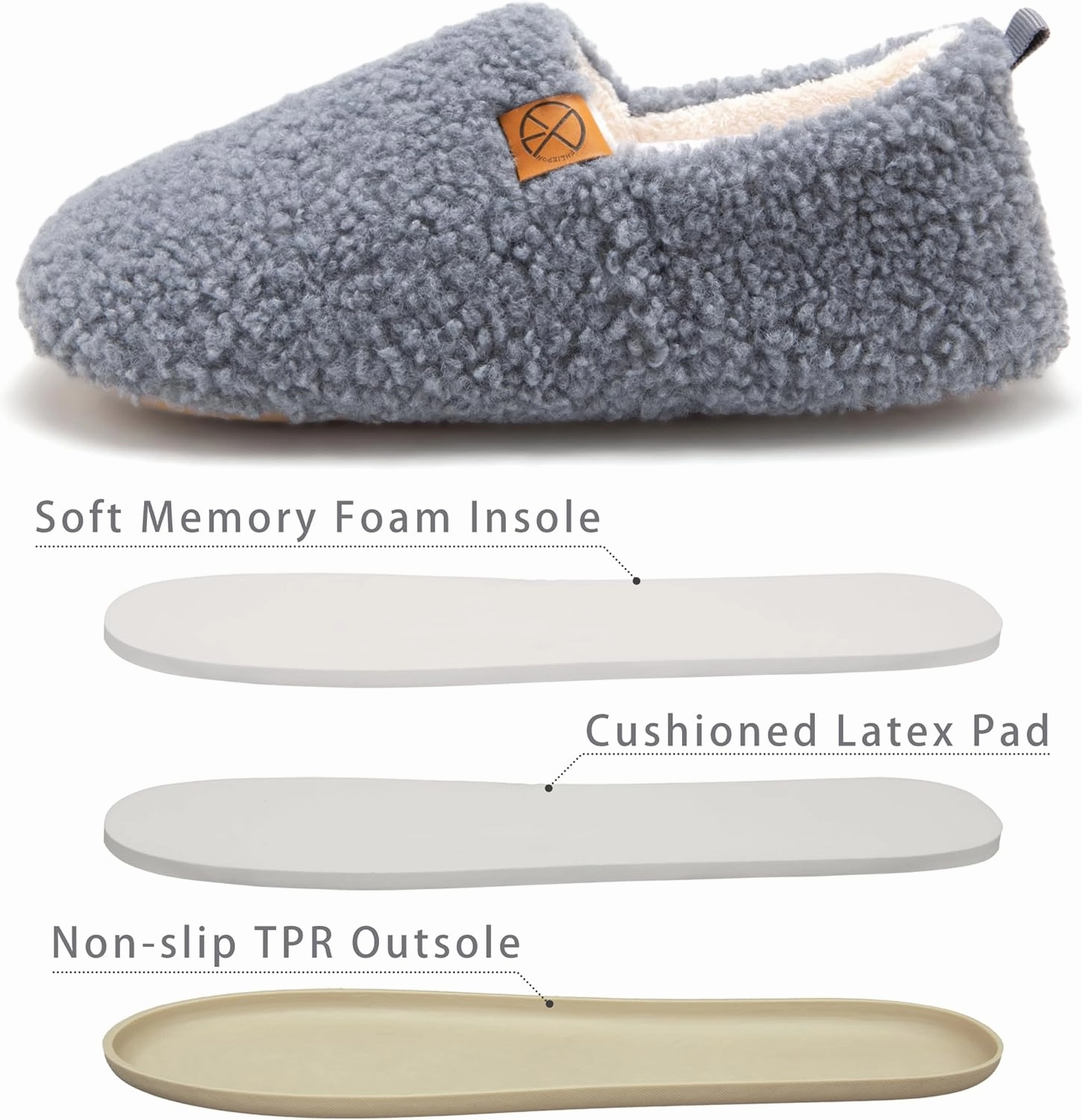 Women's House Slippers Lightweight Memory Foam House Shoes Cozy Closed Back Slippers with Curly Fleece for Indoor Outdoor