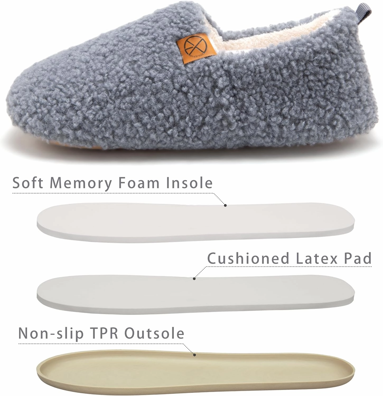 Women's House Slippers Lightweight Memory Foam House Shoes Cozy Closed Back Slippers with Curly Fleece for Indoor Outdoor