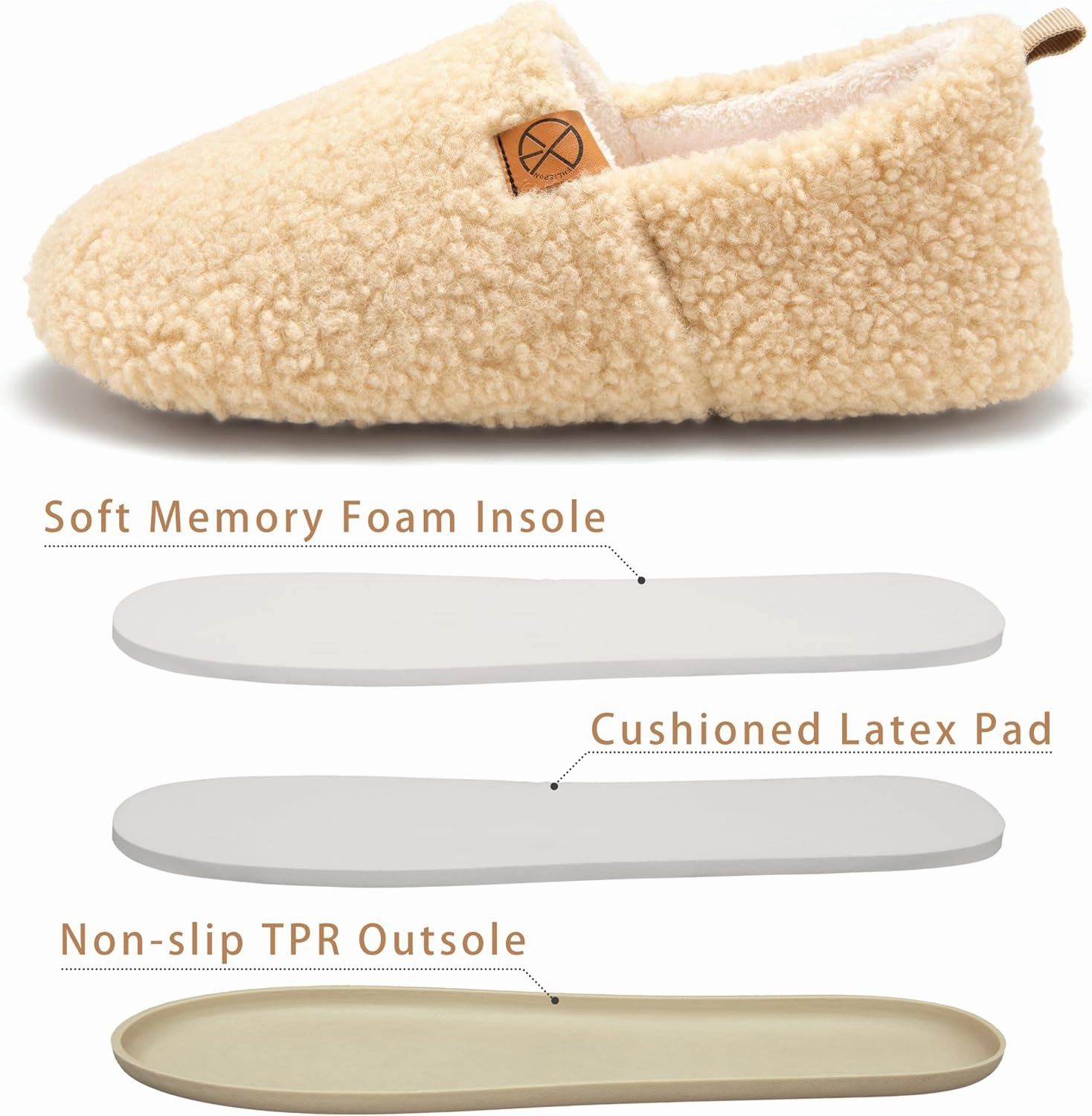 Women's House Slippers Lightweight Memory Foam House Shoes Cozy Closed Back Slippers with Curly Fleece for Indoor Outdoor