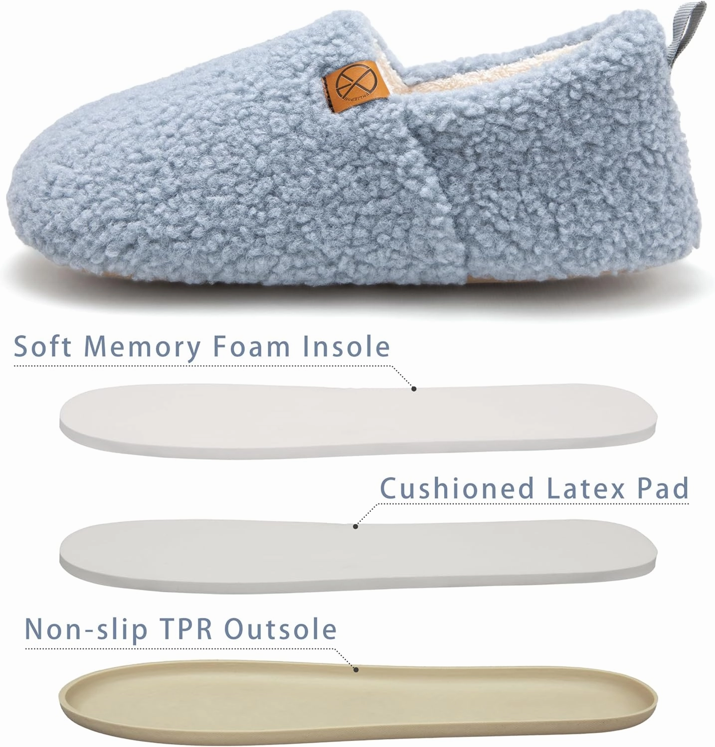 Women's House Slippers Lightweight Memory Foam House Shoes Cozy Closed Back Slippers with Curly Fleece for Indoor Outdoor