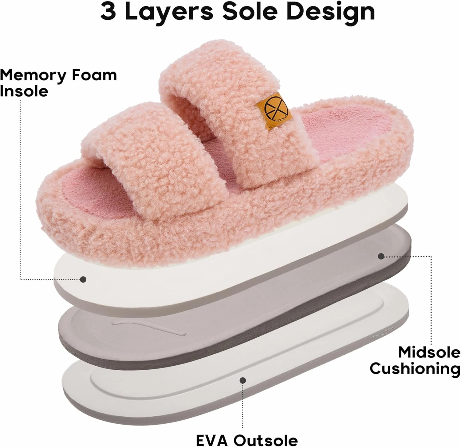 Women's House Slippers Open Toe Indoor Slippers Memory Foam House Shoes with Soft Fleece