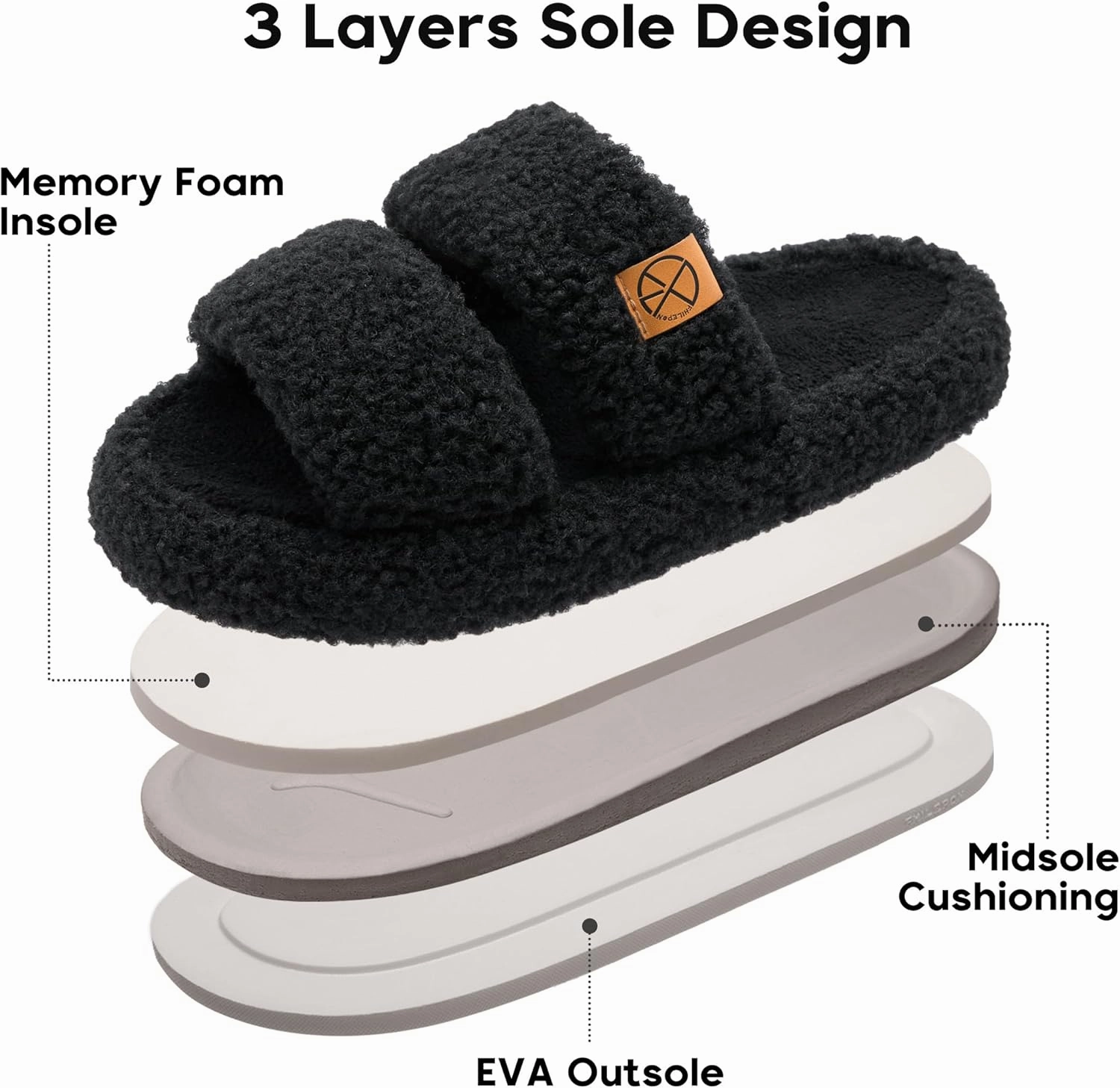 Women's House Slippers Open Toe Indoor Slippers Memory Foam House Shoes with Soft Fleece