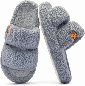 Women's House Slippers Open Toe Indoor Slippers Memory Foam House Shoes with Soft Fleece
