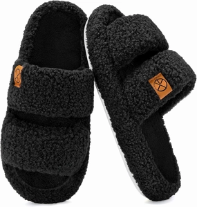 Women's House Slippers Open Toe Indoor Slippers Memory Foam House Shoes with Soft Fleece