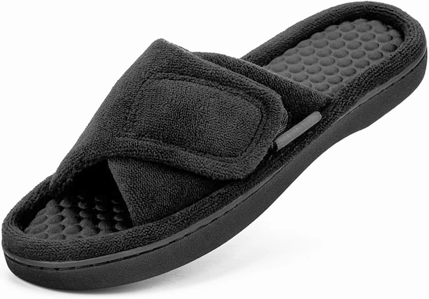 Women’s House Slippers with Memory Foam, Adjustable Open Toe Indoor Outdoor Slippers for Women, Non Slip Washable Fuzzy Home Shoes with Massage Beads