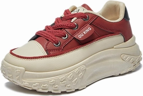 Women's Leather Platform Increasing Sneakers Fashion Chunky Lace Up Low Top Sports Trainers High Top Casual Non-Slip Walking Dad Shoes
