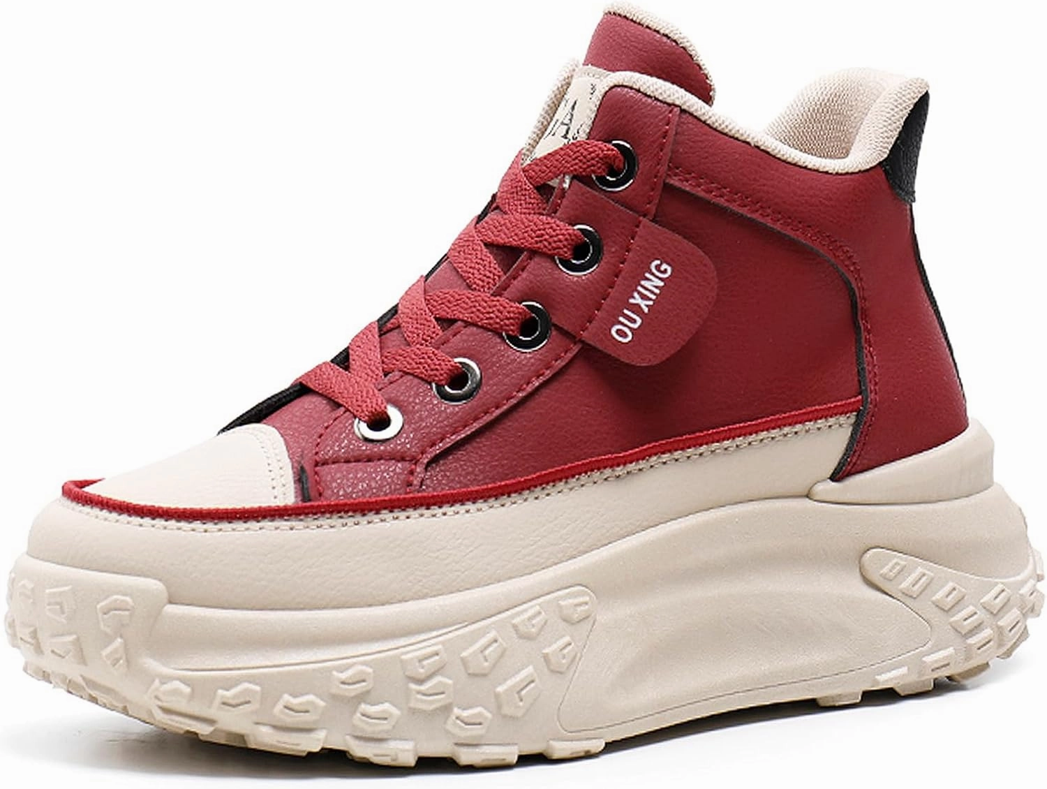 Women's Leather Platform Increasing Sneakers Fashion Chunky Lace Up Low Top Sports Trainers High Top Casual Non-Slip Walking Dad Shoes
