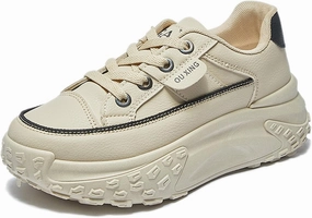Women's Leather Platform Increasing Sneakers Fashion Chunky Lace Up Low Top Sports Trainers High Top Casual Non-Slip Walking Dad Shoes