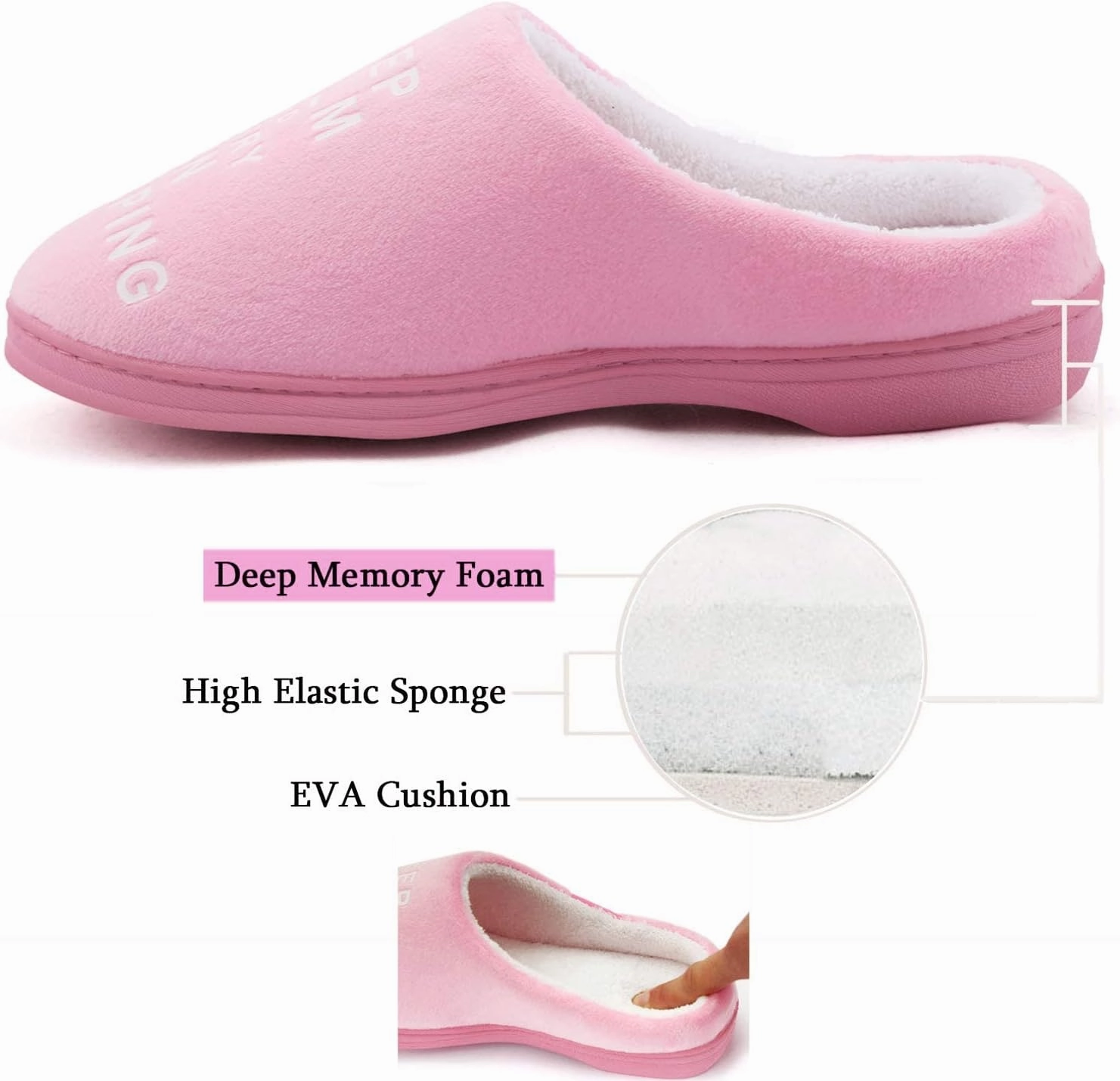 Women's Memory Foam Slippers Comfort Fuzzy Plush/Coral Fleece Lined Pink/Grey/Black House Shoes with Anti-Skid Sole, Indoor&Outdoor