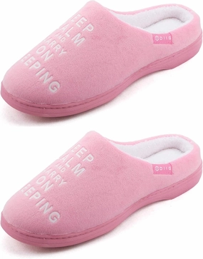 Women's Memory Foam Slippers Comfort Fuzzy Plush/Coral Fleece Lined Pink/Grey/Black House Shoes with Anti-Skid Sole, Indoor&Outdoor