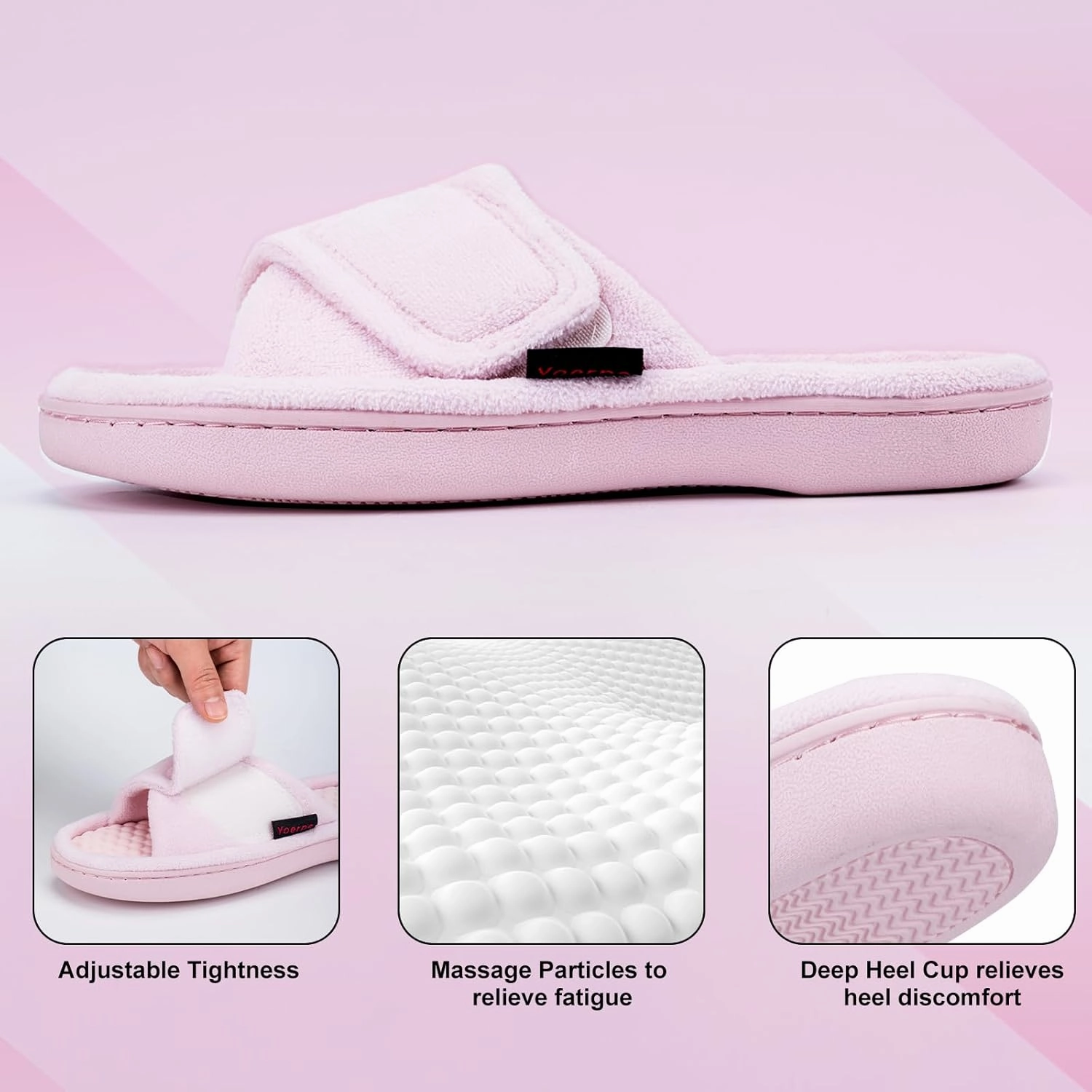 Women’s Orthotic Arch Support Slippers | Adjustable Hook-and-Loop Closure, Memory Foam, Foot Massage Beads, Non-Slip Rubber Sole | Plantar Fasciitis Relief | Indoor/Outdoor Comfort