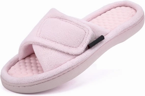 Women’s Orthotic Arch Support Slippers | Adjustable Hook-and-Loop Closure, Memory Foam, Foot Massage Beads, Non-Slip Rubber Sole | Plantar Fasciitis Relief | Indoor/Outdoor Comfort