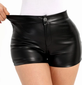 Women's PU Leather High Waisted Straight Leg Skinny Shorts Slim Faux Leather Stretch