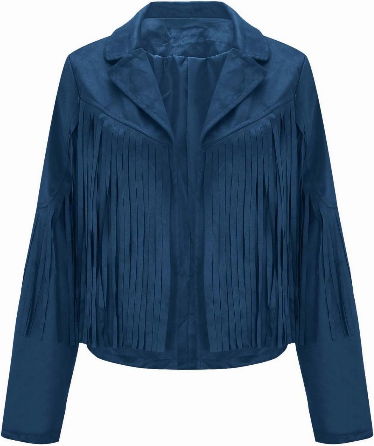 Women's Suede Fringe Jacket Trendy Long Sleeve Leather Coat Fashion Cropped Jacket Western Outfits with Tassel