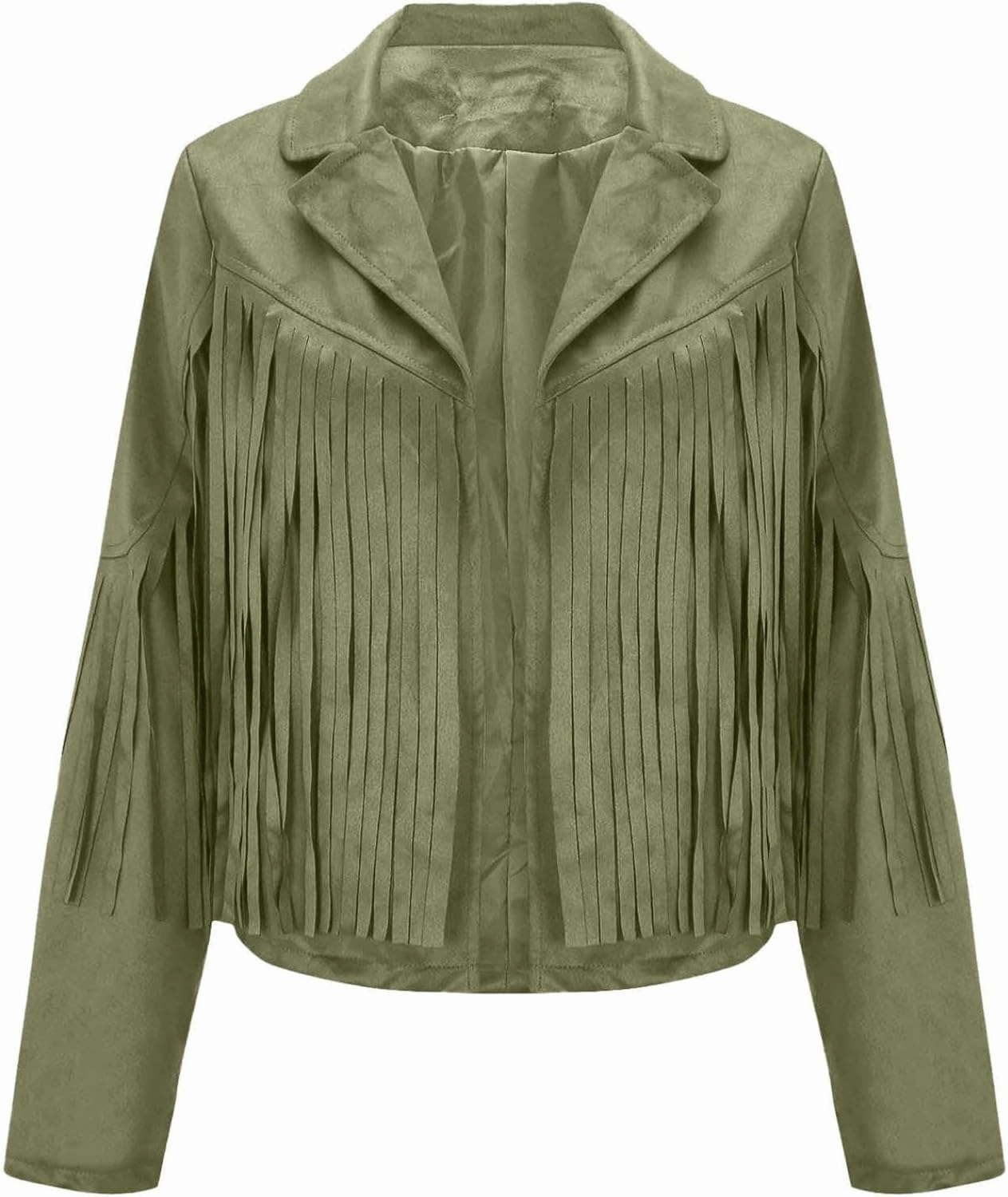 Women's Suede Fringe Jacket Trendy Long Sleeve Leather Coat Fashion Cropped Jacket Western Outfits with Tassel