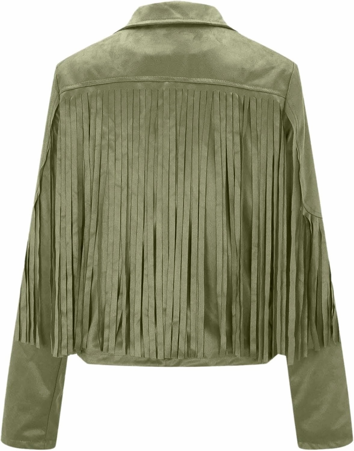 Women's Suede Fringe Jacket Trendy Long Sleeve Leather Coat Fashion Cropped Jacket Western Outfits with Tassel