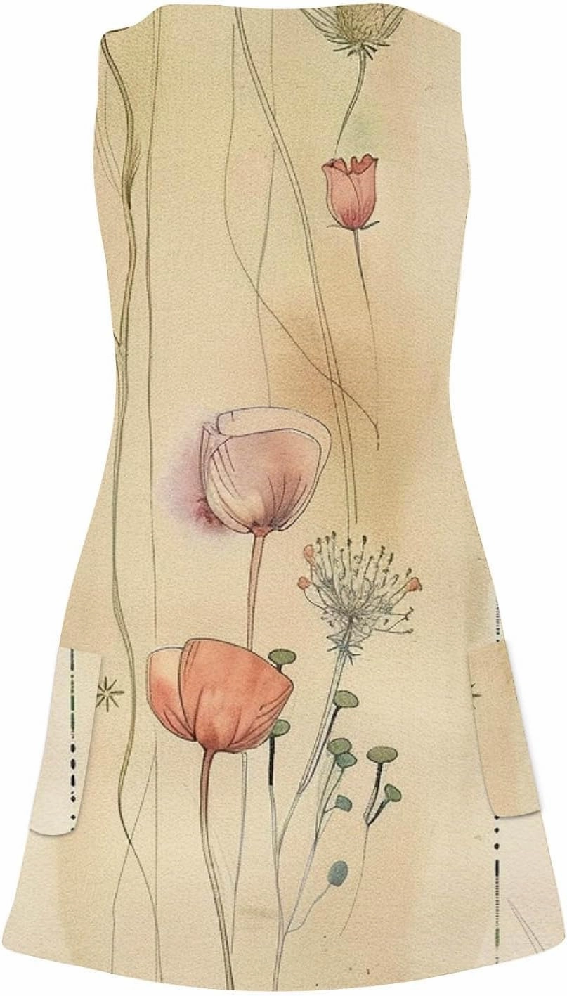 Women's Summer Beach Dress Casual Sleeveless Tank Dress Fashion Floral Print Dress V-Neck Mini Dresses Sundresses