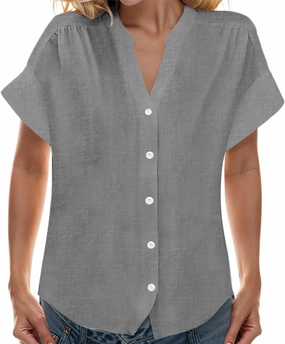 Women's Summer Casual T Shirts Short Sleeve Casual Button Down Shirts Soft Fashion Cotton Blouses Tops with Pocket