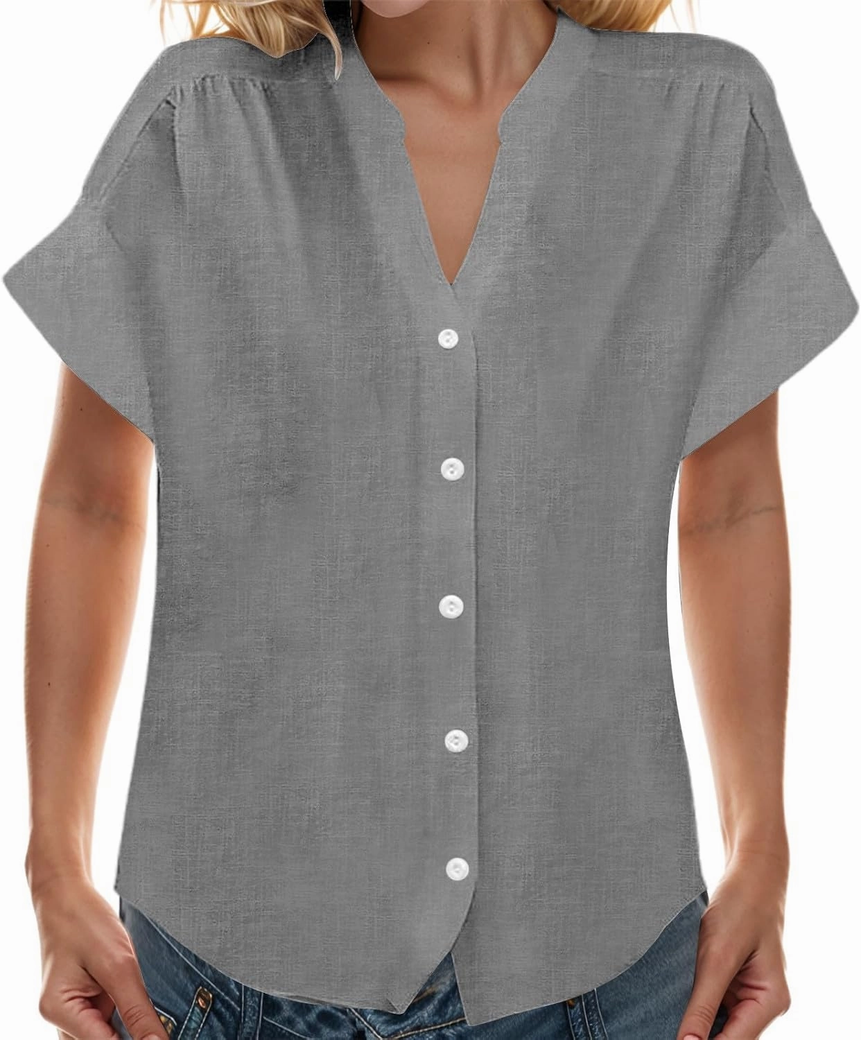 Women's Summer Casual T Shirts Short Sleeve Casual Button Down Shirts Soft Fashion Cotton Blouses Tops with Pocket
