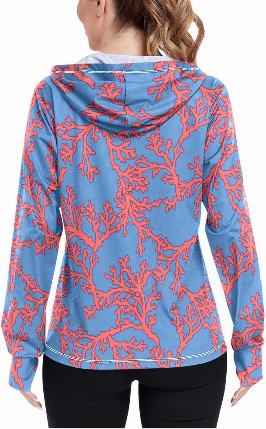 Women'S UPF 50  Uv Sun Protection Clothing Coral Zipper Jacket Long-Sleeved Hoodie