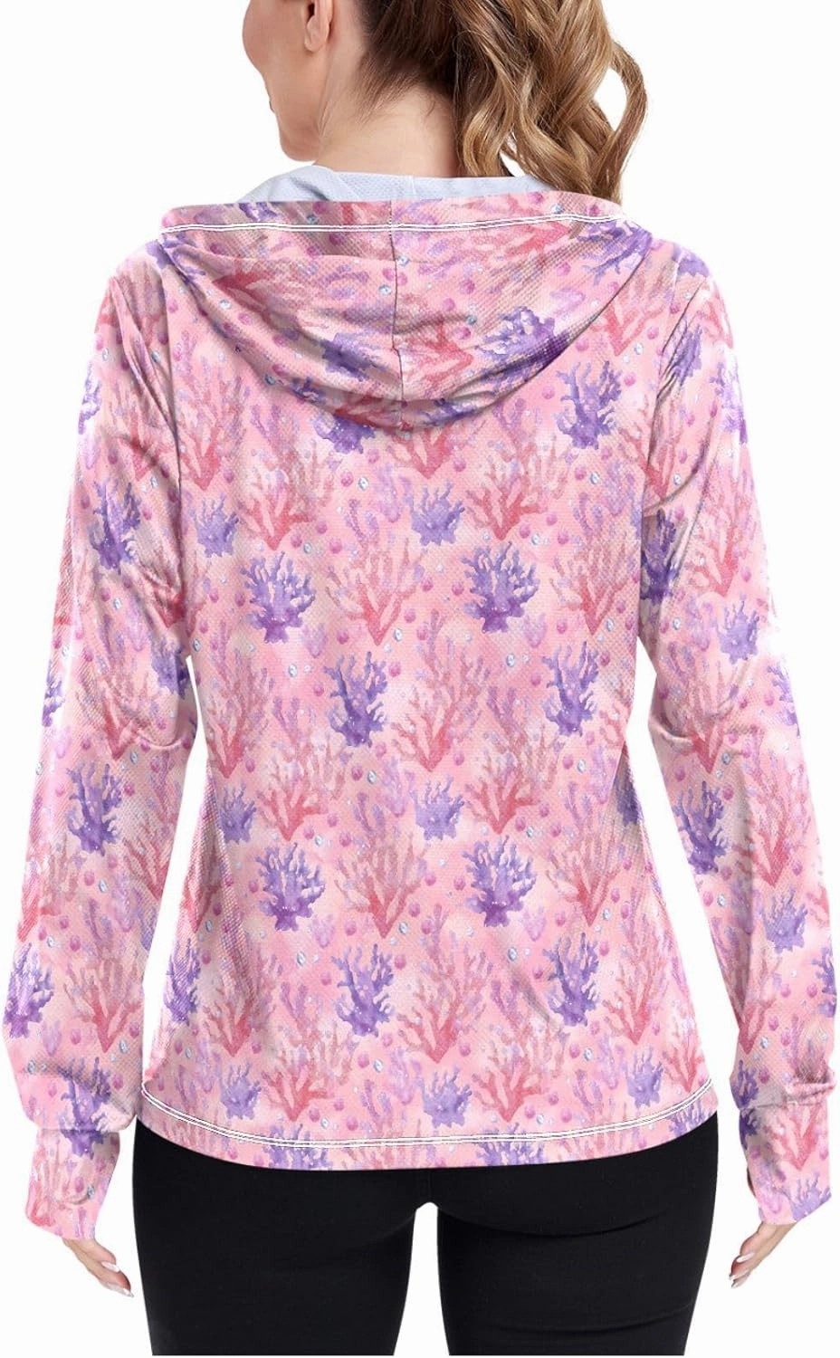 Women'S UPF 50  Uv Sun Protection Clothing Pink Coral Zipper Jacket Long-Sleeved Hoodie