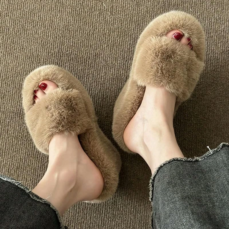 Women's Warm Home Slippers Autumn Winter Wedge Slippers Woman Home Fur Slippers for Women Platform Slides Indoor Shoes