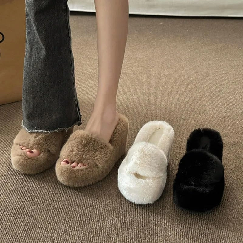 Women's Warm Home Slippers Autumn Winter Wedge Slippers Woman Home Fur Slippers for Women Platform Slides Indoor Shoes