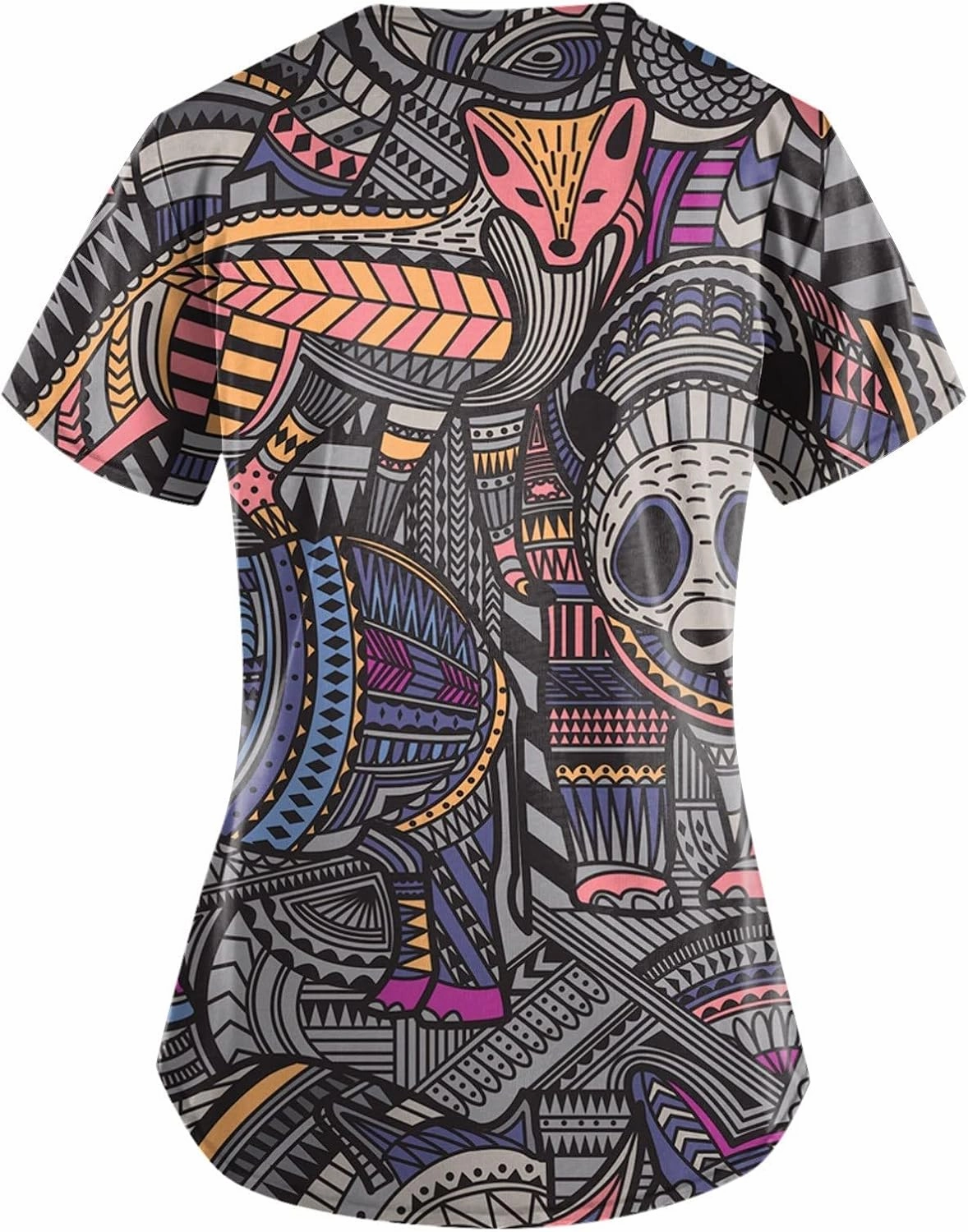 Women Scrub Tops Plus Size Short Sleeve V-Neck Melanin Girls African Printed Nurse Working Uniform with Pockets