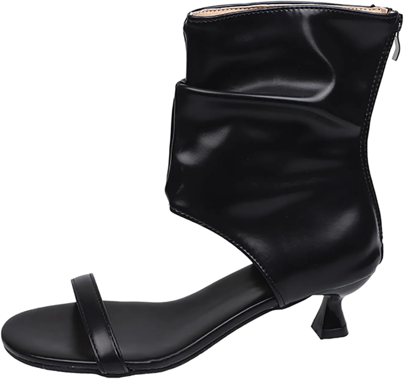Women's Back Zippered Buckled Leather Sandal Boots,Open Toe Heeled Sandals Bootie Slip on Beach Ladies Sandals Shoes
