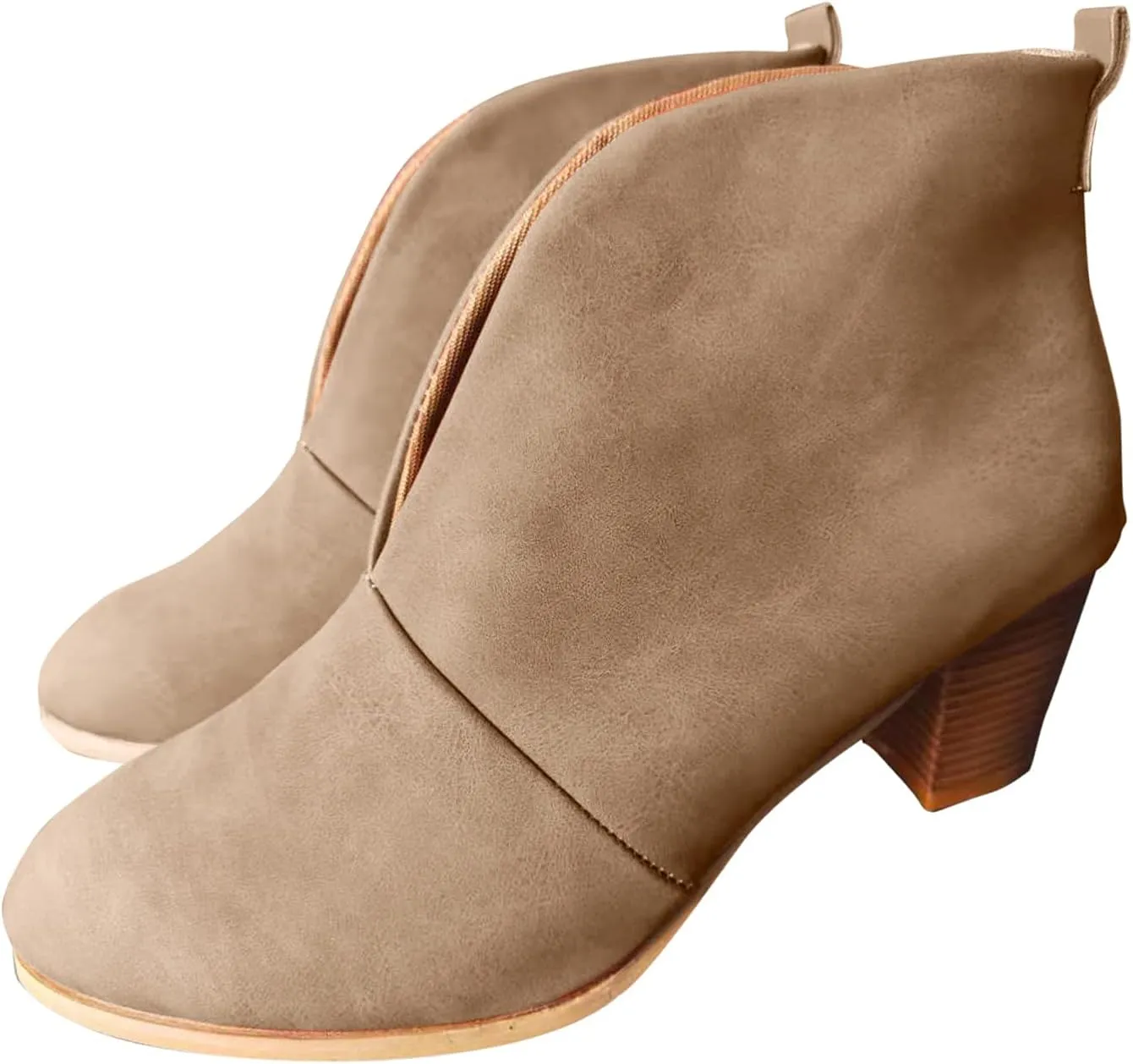 Womens Boots Ankle Womens Boots Fahsion Dressy Booties Slip On Low Heel Stacked Leather Boots Walking Short Shoes