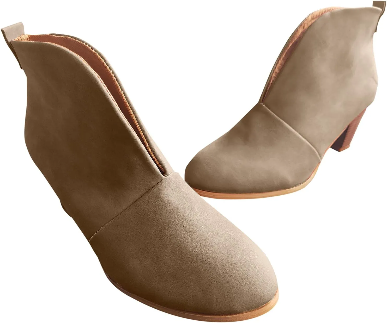Womens Boots Ankle Womens Boots Fahsion Dressy Booties Slip On Low Heel Stacked Leather Boots Walking Short Shoes