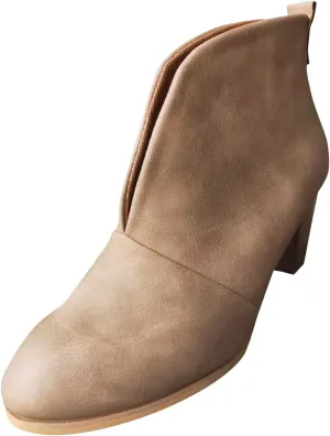 Womens Boots Ankle Womens Boots Fahsion Dressy Booties Slip On Low Heel Stacked Leather Boots Walking Short Shoes