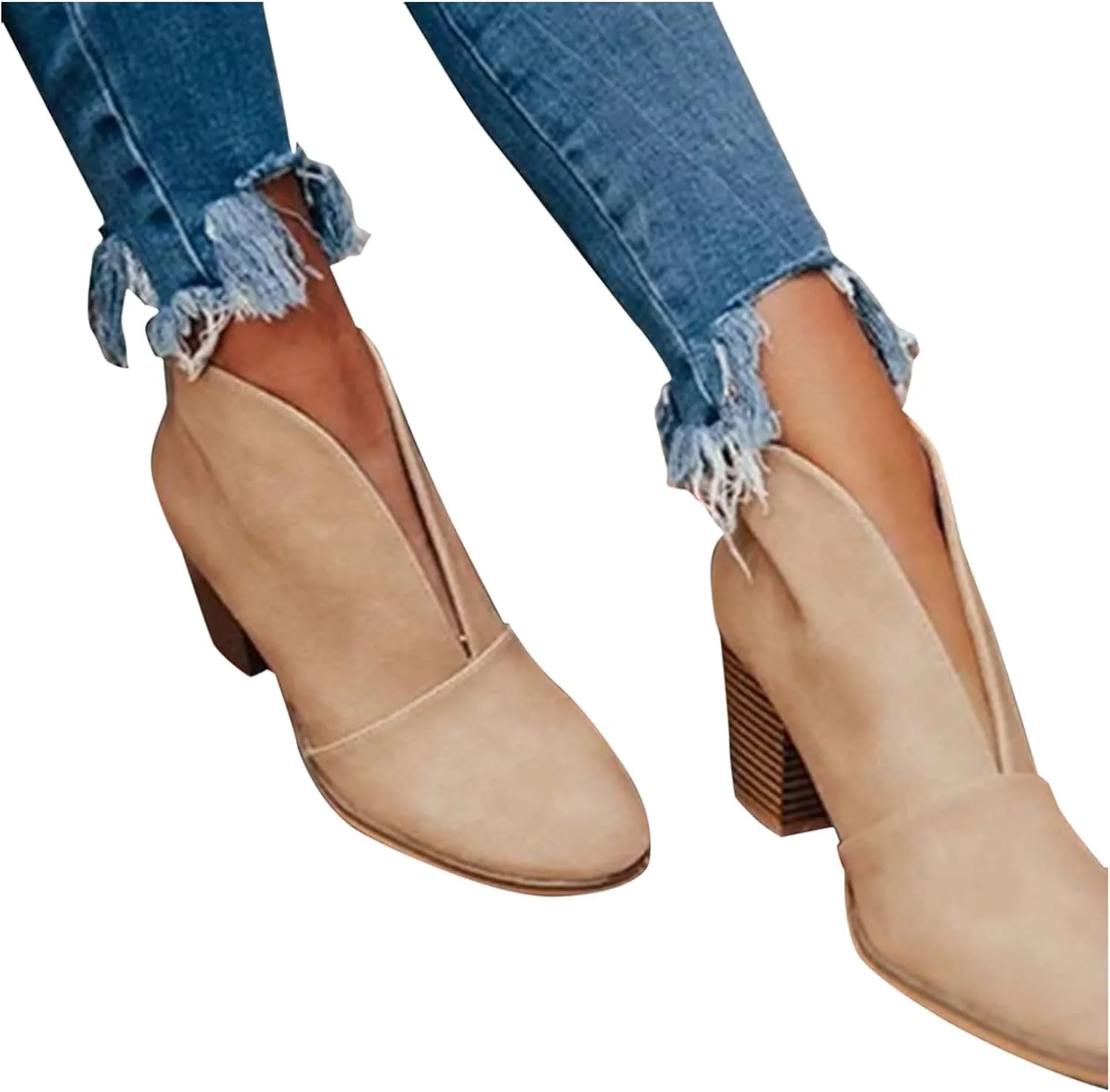 Womens Boots Ankle Womens Boots Fahsion Dressy Booties Slip On Low Heel Stacked Leather Boots Walking Short Shoes