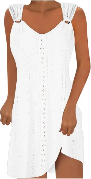Women's Casual Dresses Fashion O Ring Sleeveless V Neck Dress Outfits Soft Lightweight Hawaiian Summer Sundresses