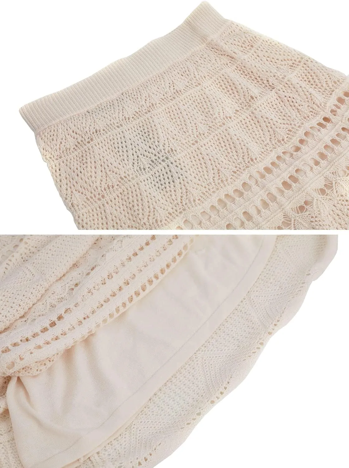 Women's Crochet Knitted Stretchy High Waist Hollow Out Lined Lace Maxi Skirt