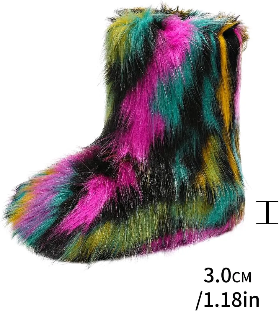 Women's Faux Fur Fuzzy Fluffy Mid Calf Snow Boots - Suede Winter Warm Fur Lined Booties