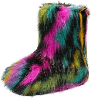 Women's Faux Fur Fuzzy Fluffy Mid Calf Snow Boots - Suede Winter Warm Fur Lined Booties