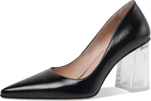 Women's High Chunky Heel Dress Pumps Shoes Sparkly Pointed Closed Toe Block Clear Heels for Women