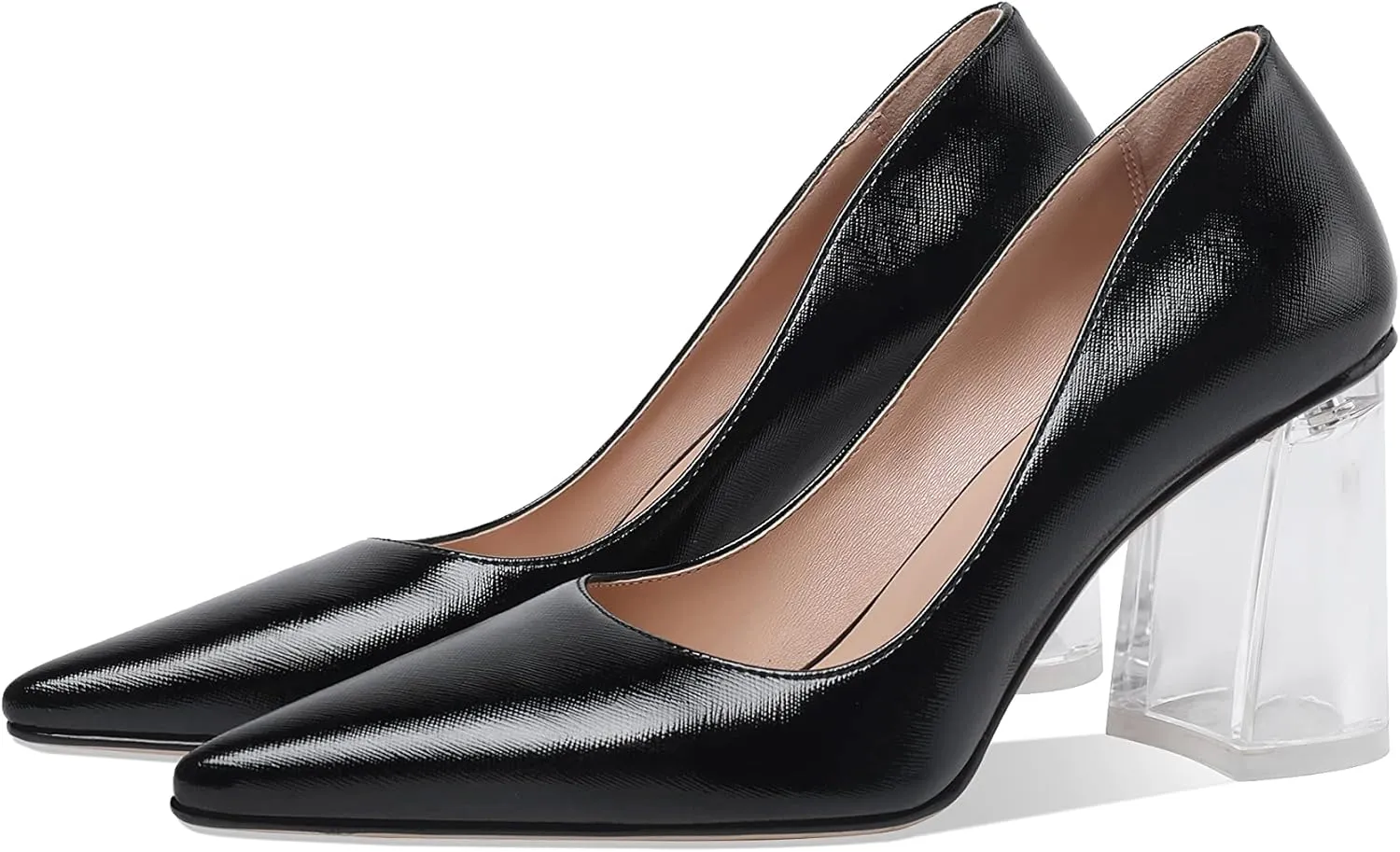 Women's High Chunky Heel Dress Pumps Shoes Sparkly Pointed Closed Toe Block Clear Heels for Women