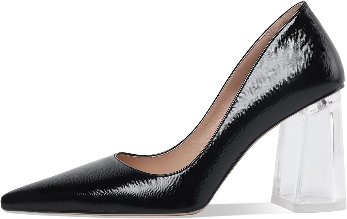 Women's High Chunky Heel Dress Pumps Shoes Sparkly Pointed Closed Toe Block Clear Heels for Women