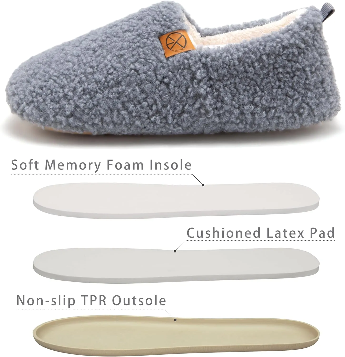 Women's House Slippers Lightweight Memory Foam House Shoes Cozy Closed Back Slippers with Curly Fleece for Indoor Outdoor
