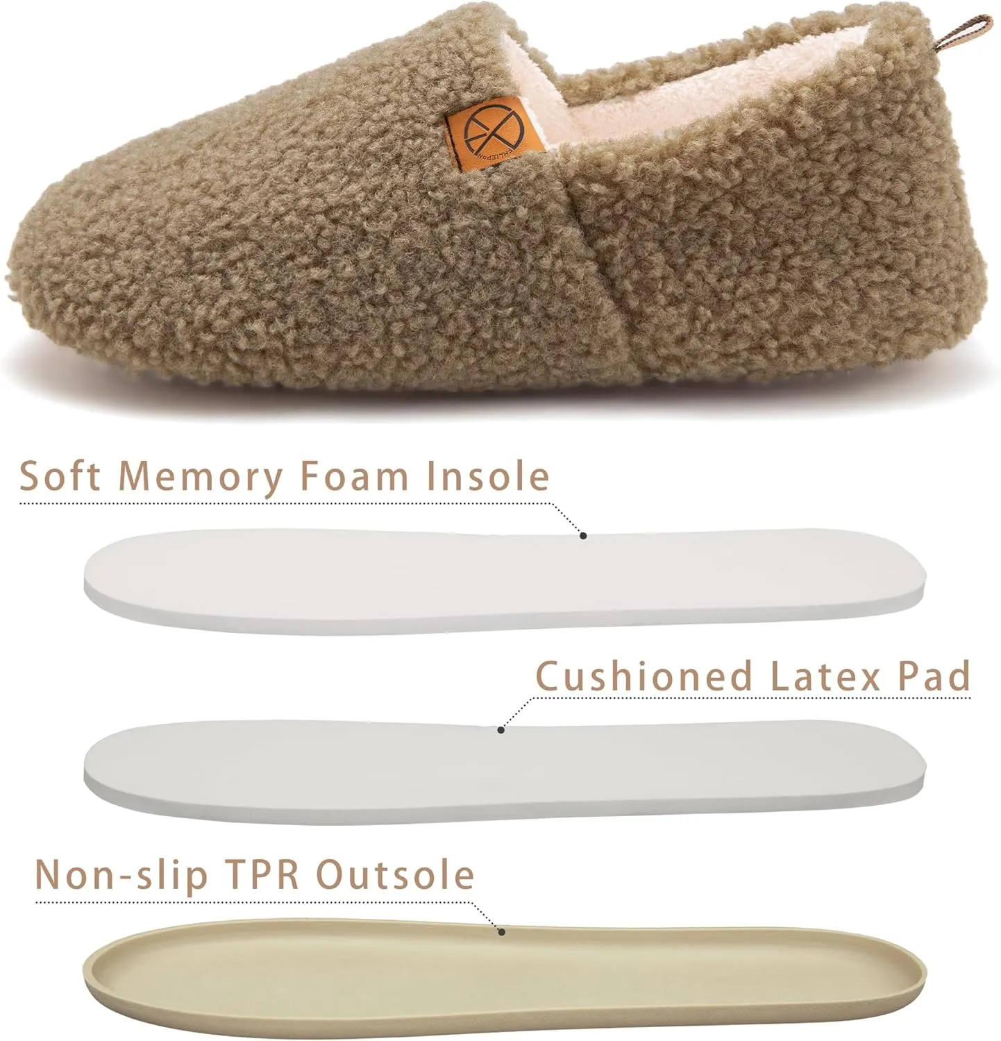 Women's House Slippers Lightweight Memory Foam House Shoes Cozy Closed Back Slippers with Curly Fleece for Indoor Outdoor