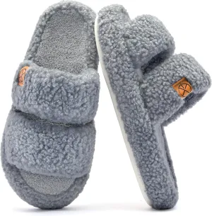 Women's House Slippers Open Toe Indoor Slippers Memory Foam House Shoes with Soft Fleece