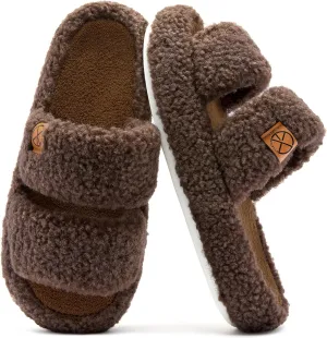 Women's House Slippers Open Toe Indoor Slippers Memory Foam House Shoes with Soft Fleece