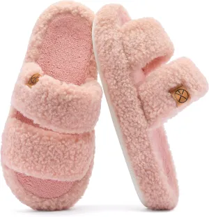 Women's House Slippers Open Toe Indoor Slippers Memory Foam House Shoes with Soft Fleece