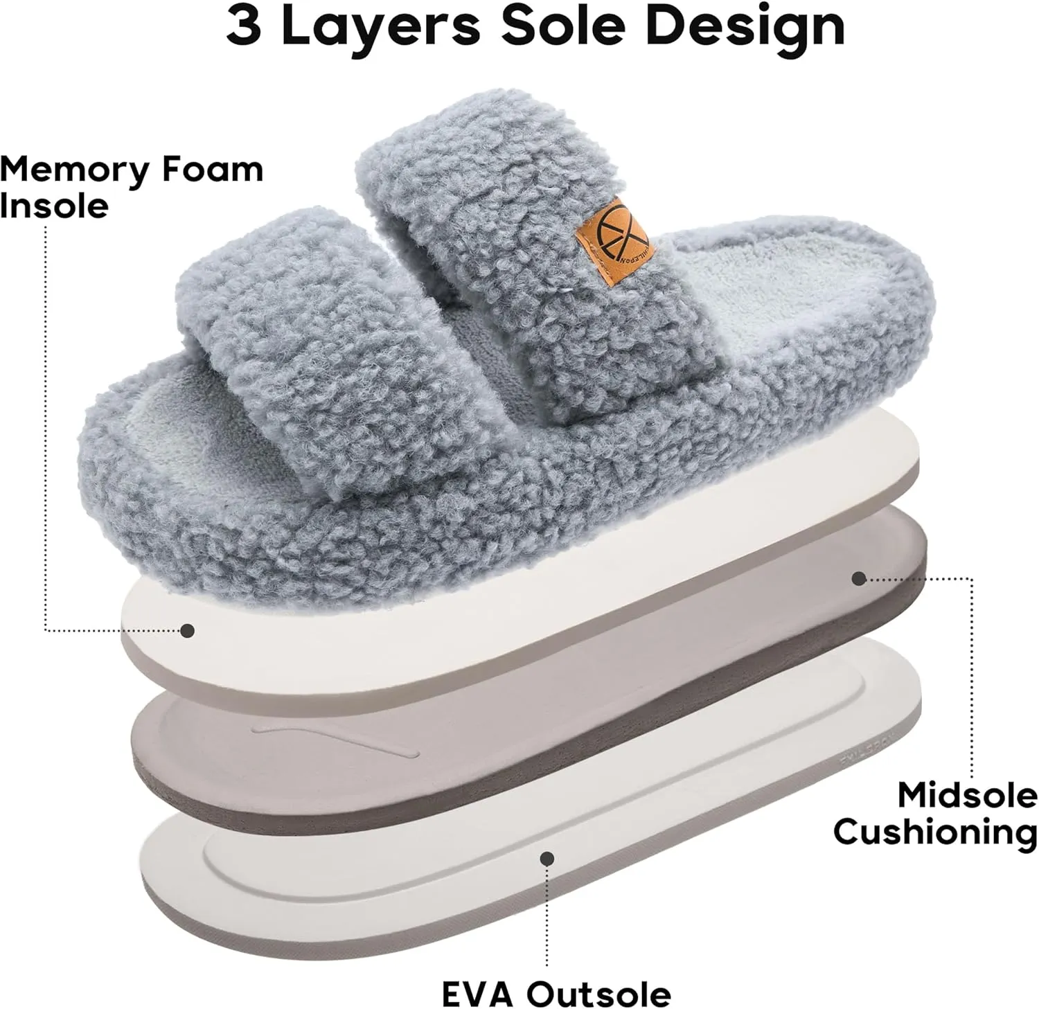 Women's House Slippers Open Toe Indoor Slippers Memory Foam House Shoes with Soft Fleece