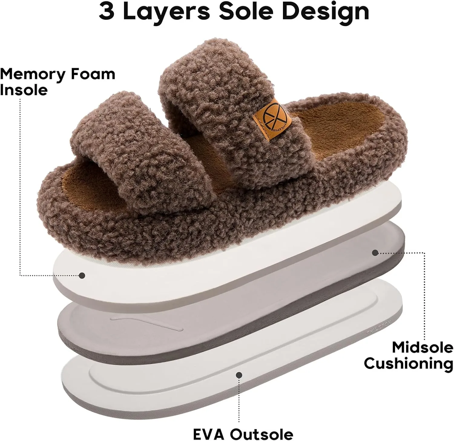 Women's House Slippers Open Toe Indoor Slippers Memory Foam House Shoes with Soft Fleece
