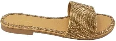 Women's Open Round Toe Glitter Rhinestones Detail flat sandals Honey-62