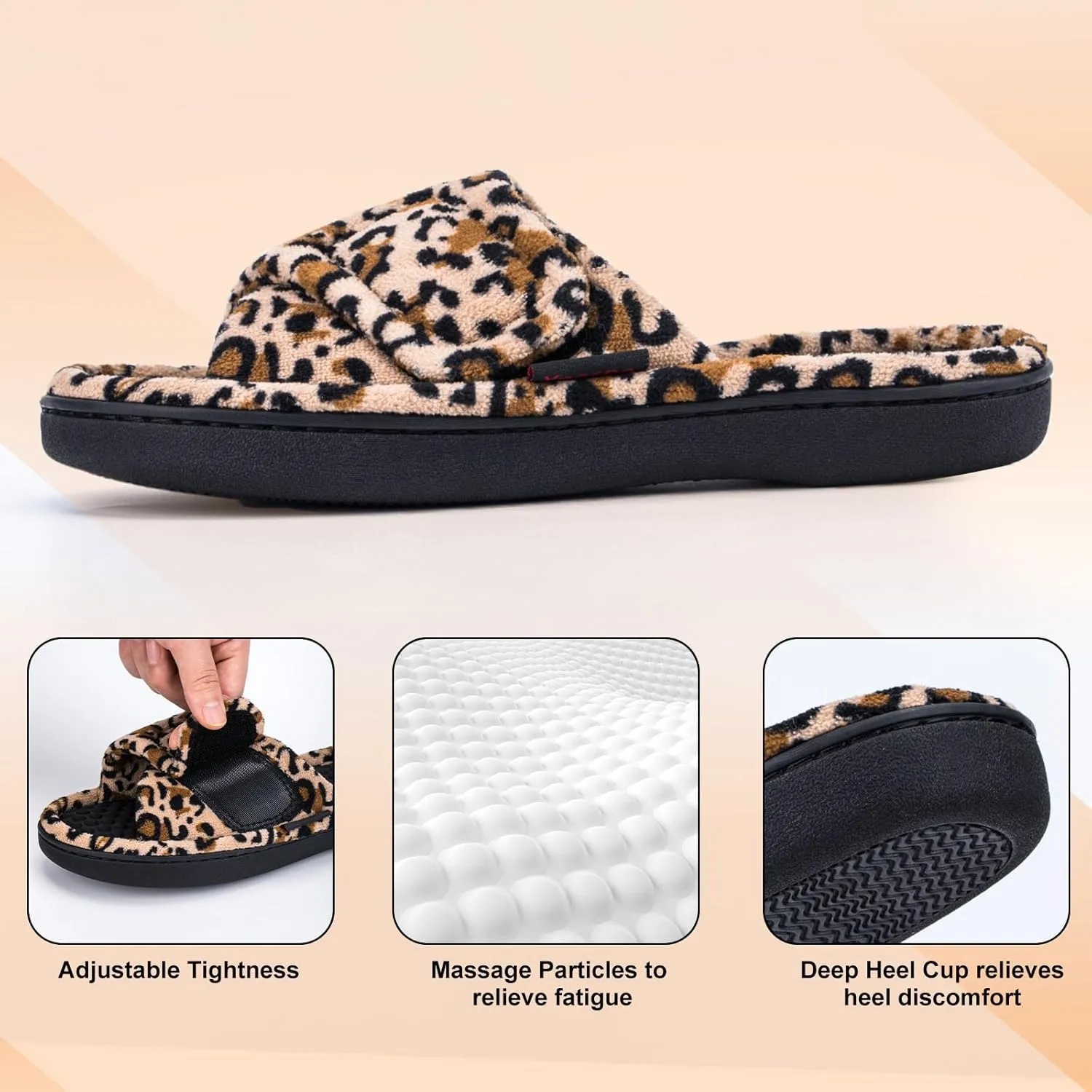 Women’s Orthotic Arch Support Slippers | Adjustable Hook-and-Loop Closure, Memory Foam, Foot Massage Beads, Non-Slip Rubber Sole | Plantar Fasciitis Relief | Indoor/Outdoor Comfort