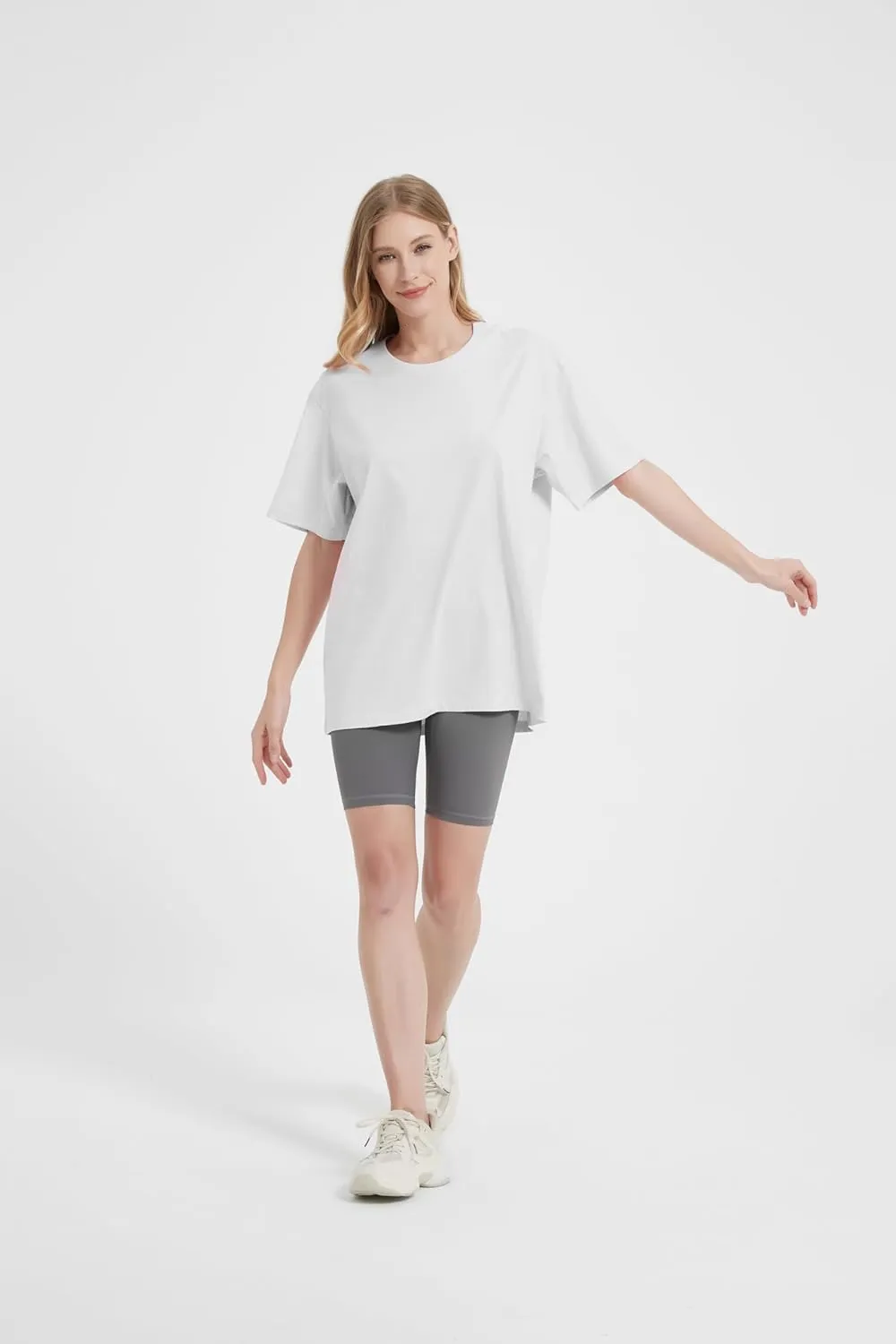 Womens Oversized Boyfriend Tee Shirts Short Sleeve Trendy Crew Neck Loose Workout Tee Casual Summer Tops Cotton